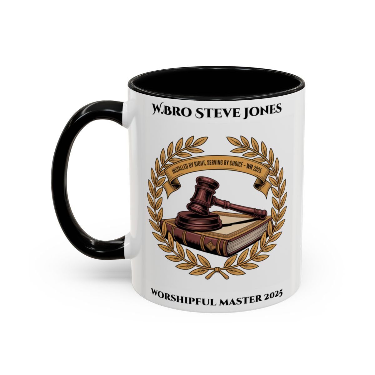 Premium Personalised Freemason Colour Rim Mug - Worshipful Master Design - Masonic Mugs