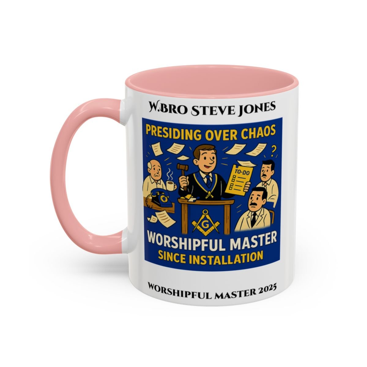 Premium Personalised Freemason Colour Rim Mug - Worshipful Master Design - Chaos - Masonic Mugs