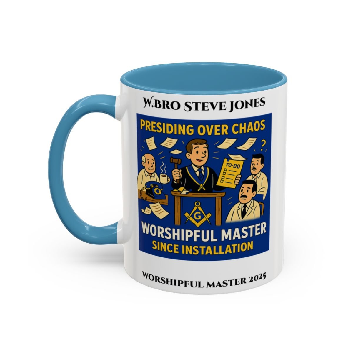 Premium Personalised Freemason Colour Rim Mug - Worshipful Master Design - Chaos - Masonic Mugs