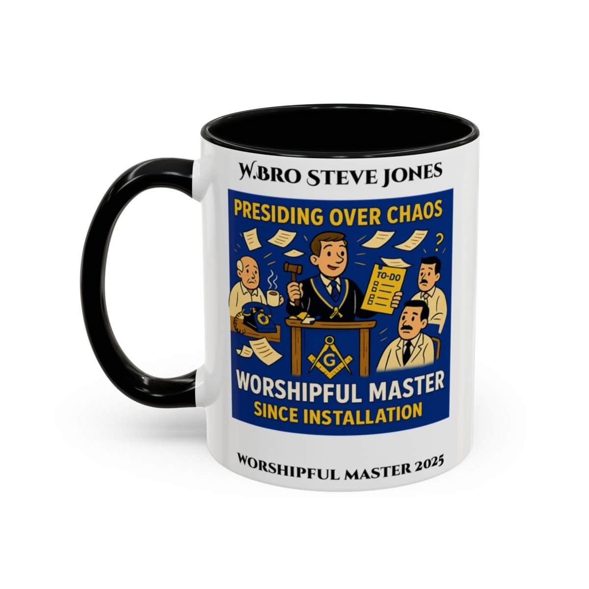 Premium Personalised Freemason Colour Rim Mug - Worshipful Master Design - Chaos - Masonic Mugs
