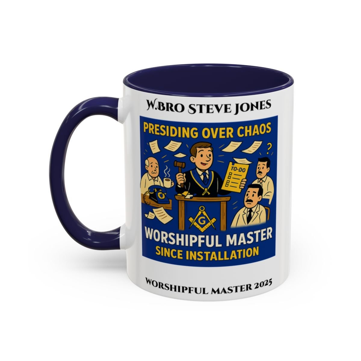 Premium Personalised Freemason Colour Rim Mug - Worshipful Master Design - Chaos - Masonic Mugs