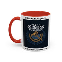 Premium Personalised Freemason Colour Rim Mug - Worshipful Master Design - Installed with Honour - Masonic Mugs
