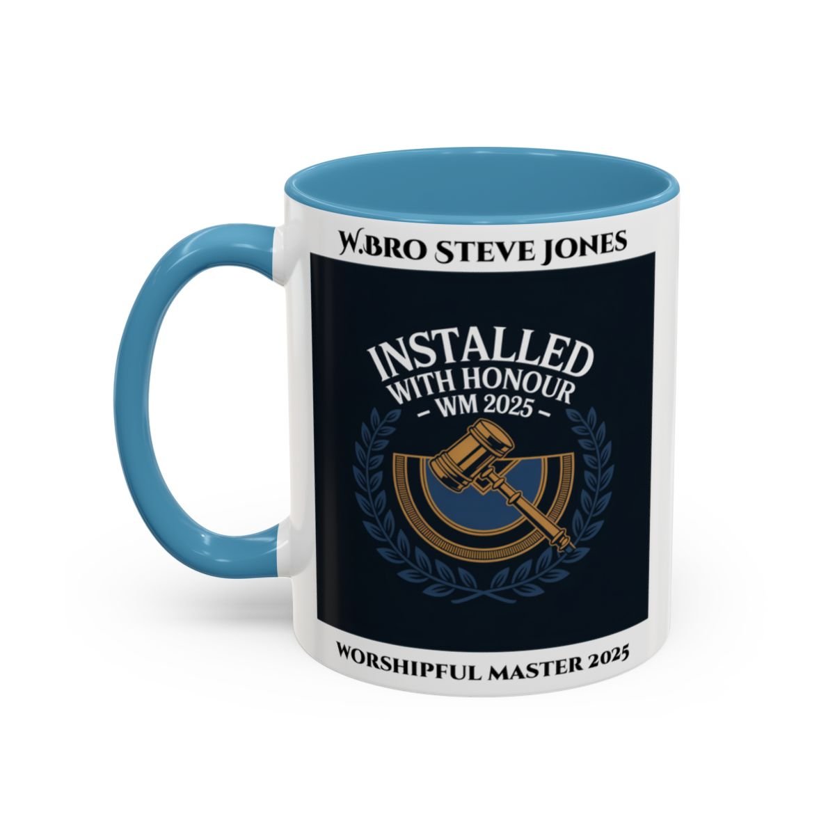 Premium Personalised Freemason Colour Rim Mug - Worshipful Master Design - Installed with Honour - Masonic Mugs