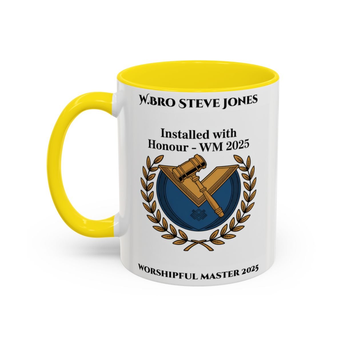 Premium Personalised Freemason Colour Rim Mug - Worshipful Master Design - Installed with Honour - Masonic Mugs