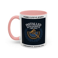 Premium Personalised Freemason Colour Rim Mug - Worshipful Master Design - Installed with Honour - Masonic Mugs