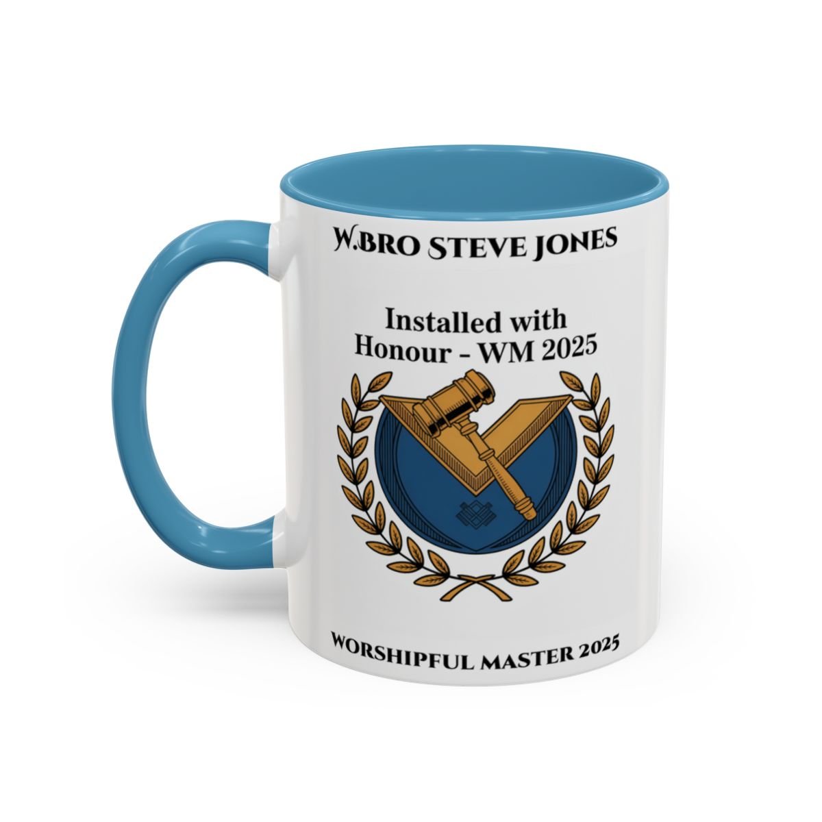 Premium Personalised Freemason Colour Rim Mug - Worshipful Master Design - Installed with Honour - Masonic Mugs