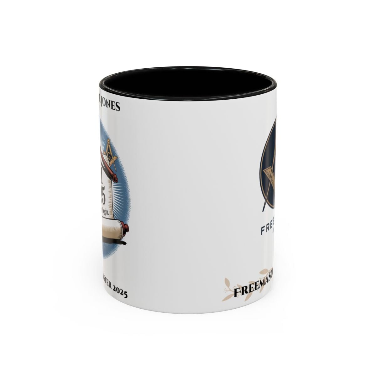 Premium Personalised Freemason Colour Rim Mug - Worshipful Master Design - Let the year begin - Masonic Mugs