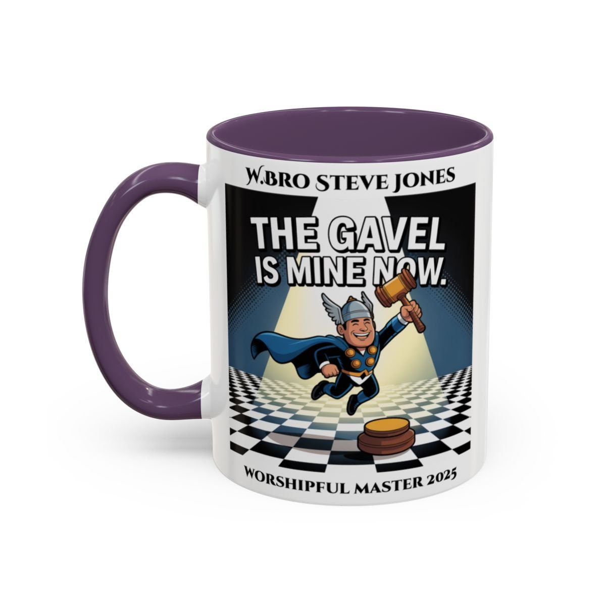 Premium Personalised Freemason Colour Rim Mug - Worshipful Master Design - The Gavel is Mine now - Masonic Mugs