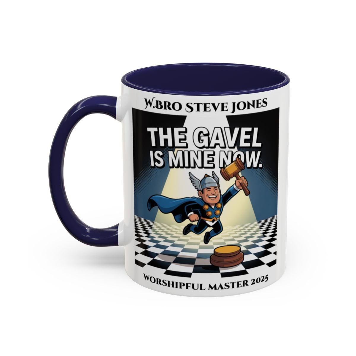 Premium Personalised Freemason Colour Rim Mug - Worshipful Master Design - The Gavel is Mine now - Masonic Mugs