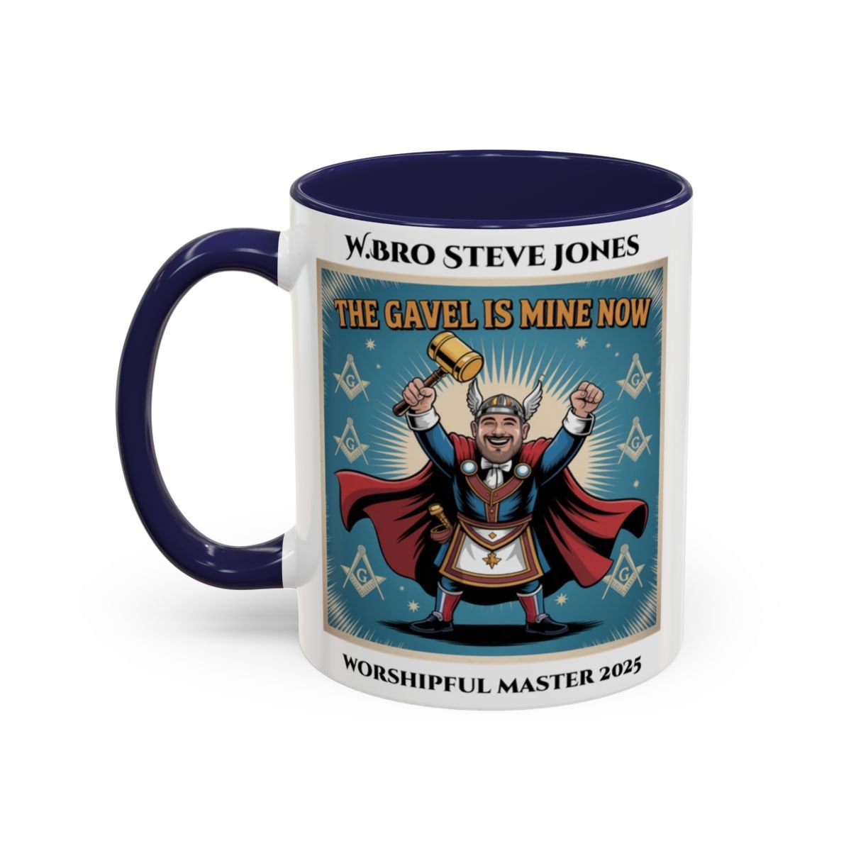 Premium Personalised Freemason Colour Rim Mug - Worshipful Master Design - The Gavel is Mine now - Masonic Mugs