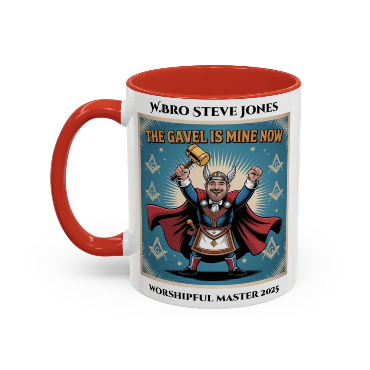 Premium Personalised Freemason Colour Rim Mug - Worshipful Master Design - The Gavel is Mine now - Masonic Mugs