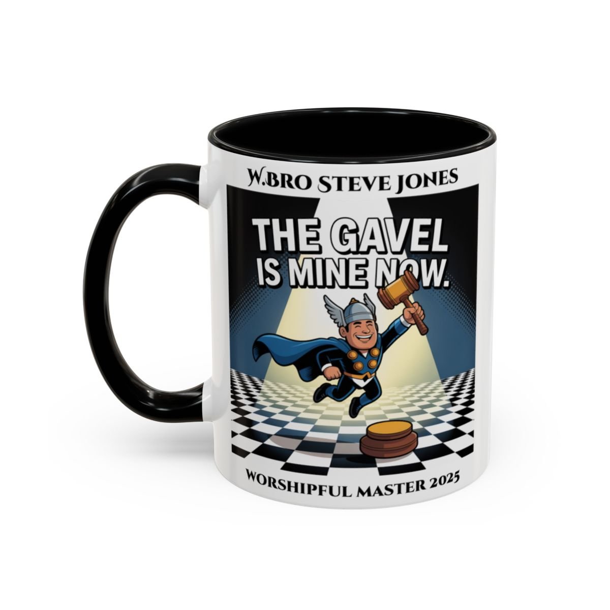 Premium Personalised Freemason Colour Rim Mug - Worshipful Master Design - The Gavel is Mine now - Masonic Mugs