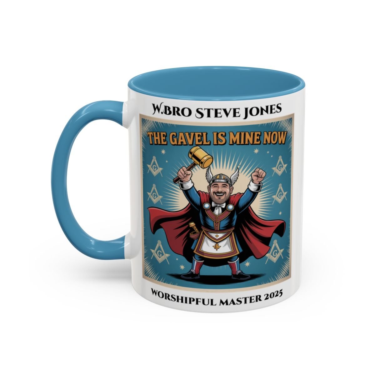 Premium Personalised Freemason Colour Rim Mug - Worshipful Master Design - The Gavel is Mine now - Masonic Mugs