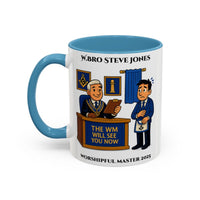 Premium Personalised Freemason Colour Rim Mug - Worshipful Master Design - The WM will see you now - Masonic Mugs