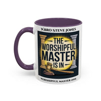 Premium Personalised Freemason Colour Rim Mug - Worshipful Master Design - The Worshipful Master is in - Masonic Mugs