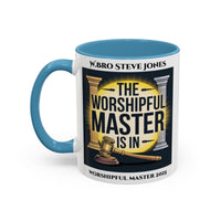 Premium Personalised Freemason Colour Rim Mug - Worshipful Master Design - The Worshipful Master is in - Masonic Mugs