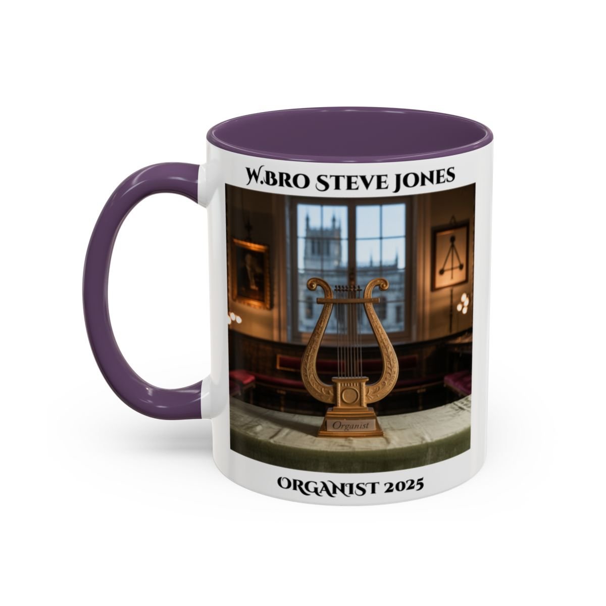 Premium Personalsed Freemason Colour Rim Mug - Organist Design - Music - Masonic Mugs