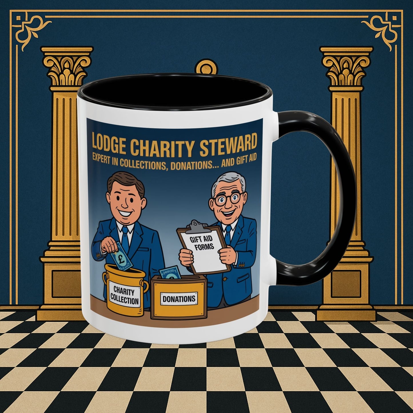 Premium Ready to Go Freemason Design | Accent Coloured 11oz Mug | Charity Collector | Charity Steward - Masonic Mugs
