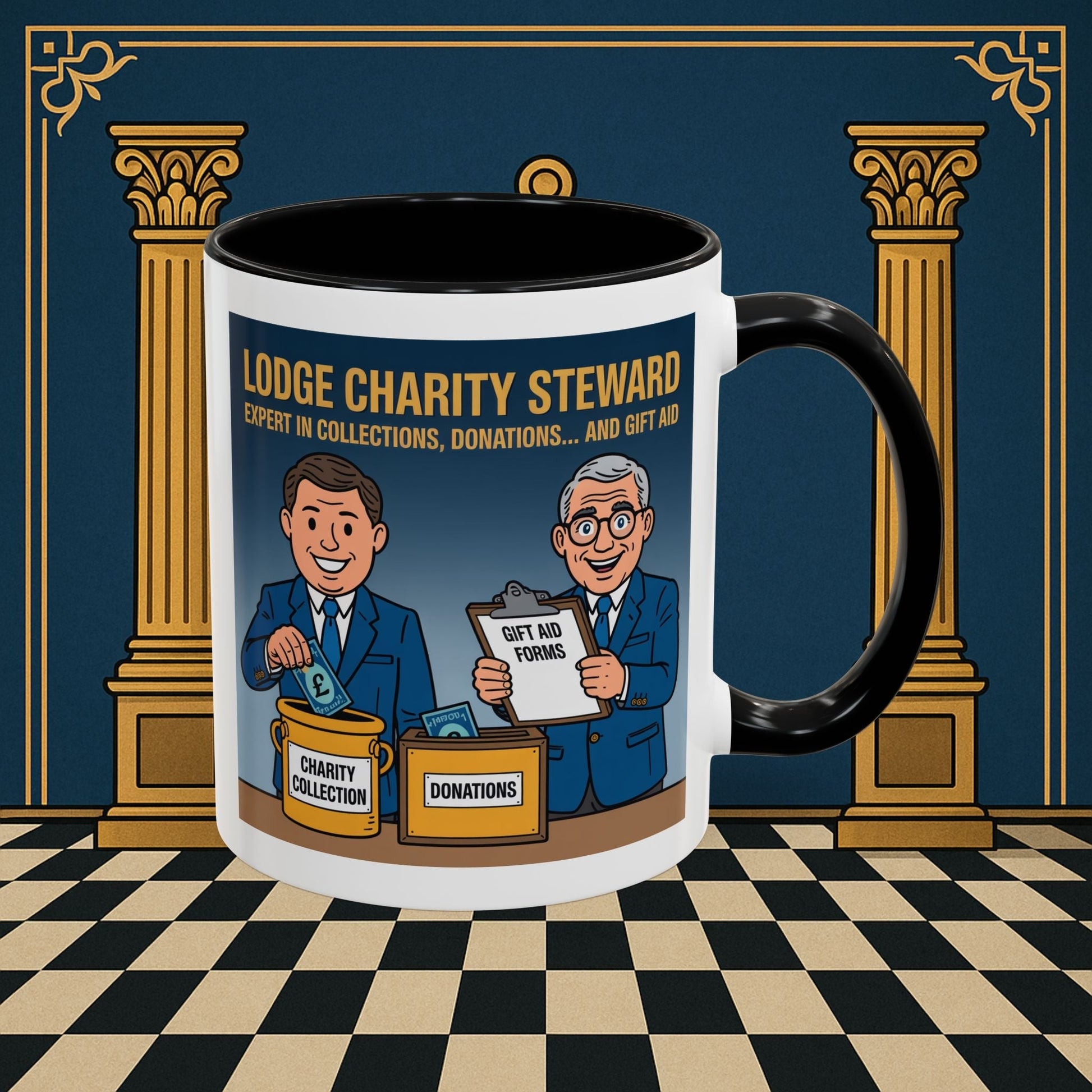 Premium Ready to Go Freemason Design | Accent Coloured 11oz Mug | Charity Collector | Charity Steward - Masonic Mugs