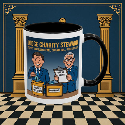 Premium Ready to Go Freemason Design | Accent Coloured 11oz Mug | Charity Collector | Charity Steward - Masonic Mugs