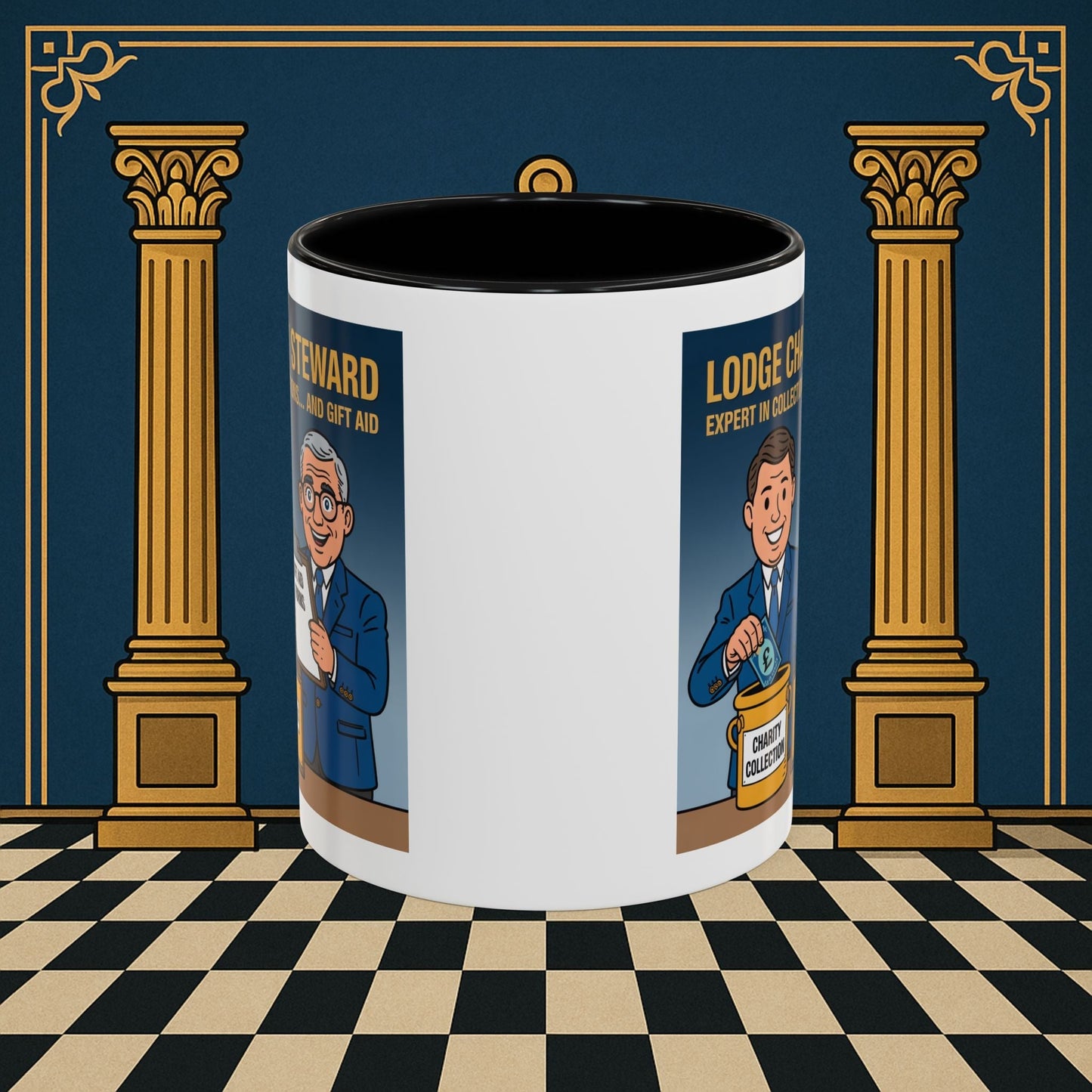 Premium Ready to Go Freemason Design | Accent Coloured 11oz Mug | Charity Collector | Charity Steward - Masonic Mugs