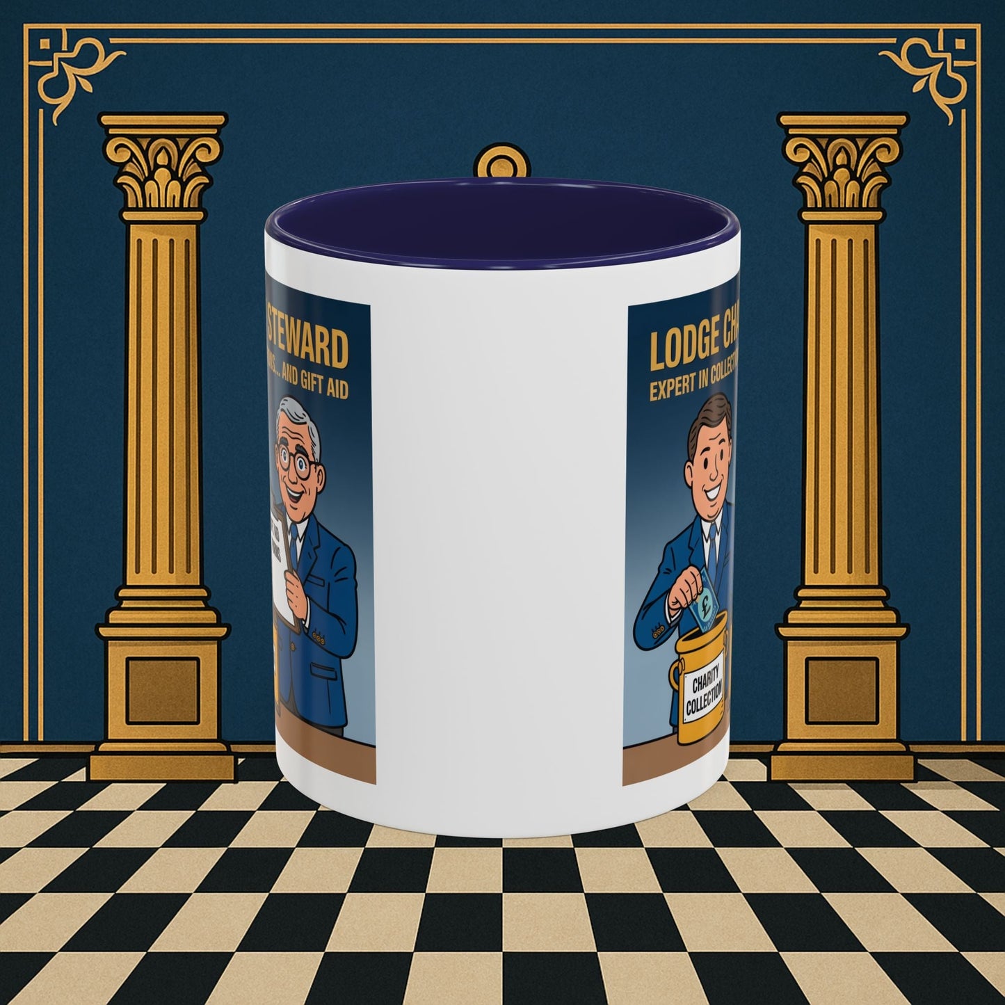 Premium Ready to Go Freemason Design | Accent Coloured 11oz Mug | Charity Collector | Charity Steward - Masonic Mugs