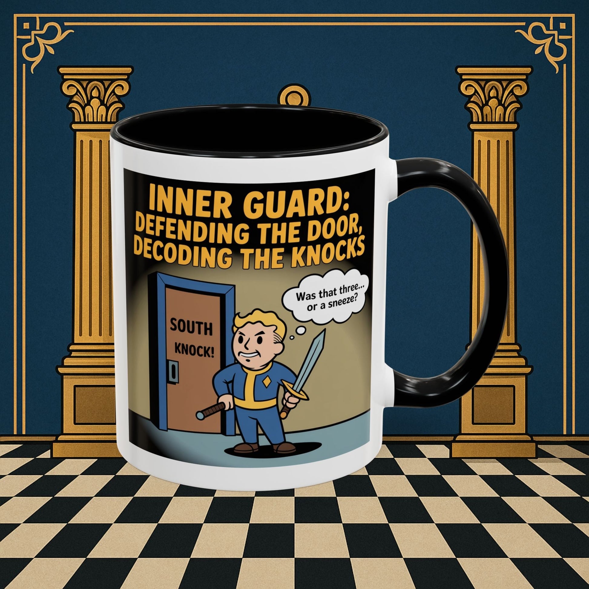 Premium Ready to Go Freemason Design | Accent Coloured 11oz Mug | Knock Knock | Inner Guard - Masonic Mugs