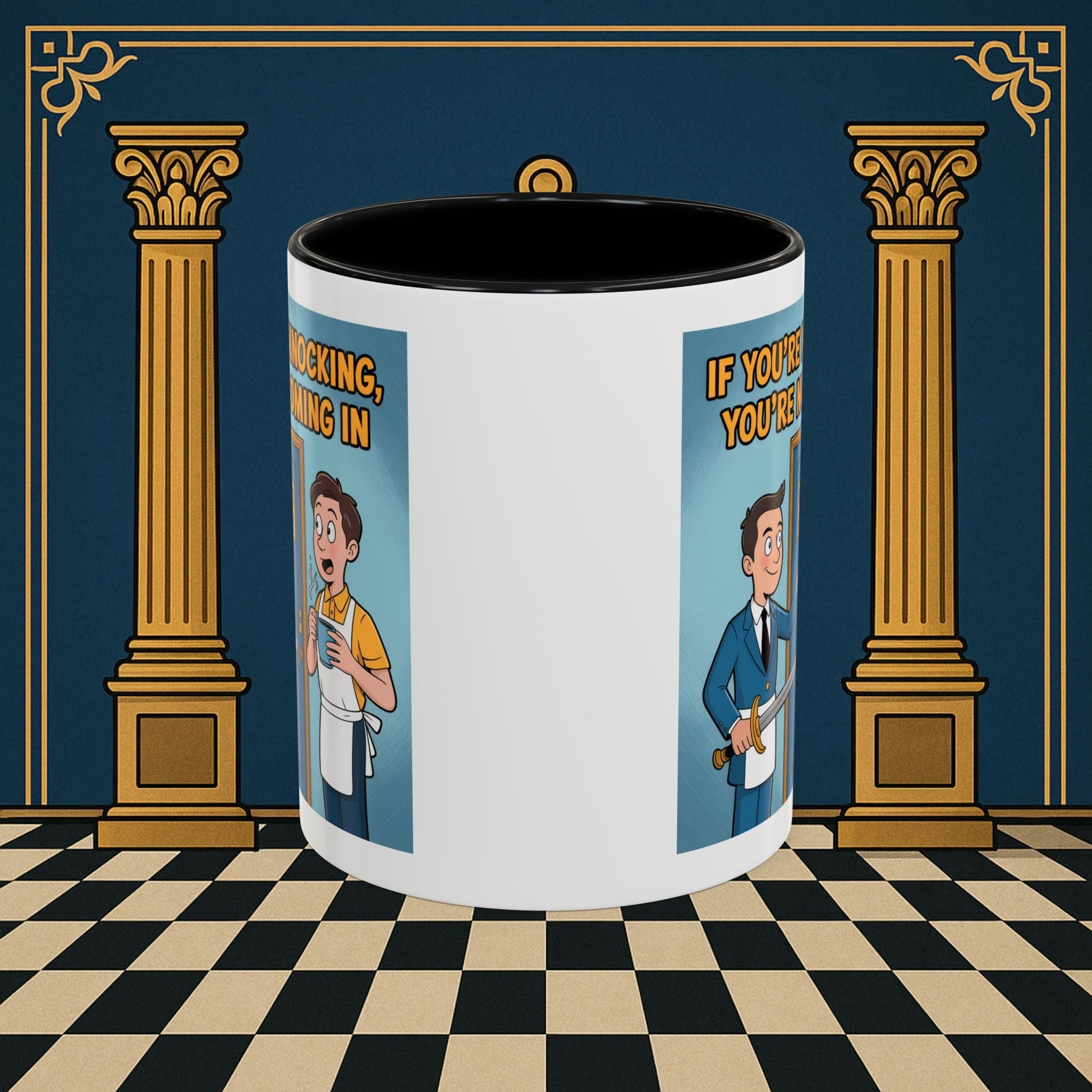Premium Ready to Go Freemason Design | Accent Coloured 11oz Mug | Knock or Else | Inner Guard - Masonic Mugs