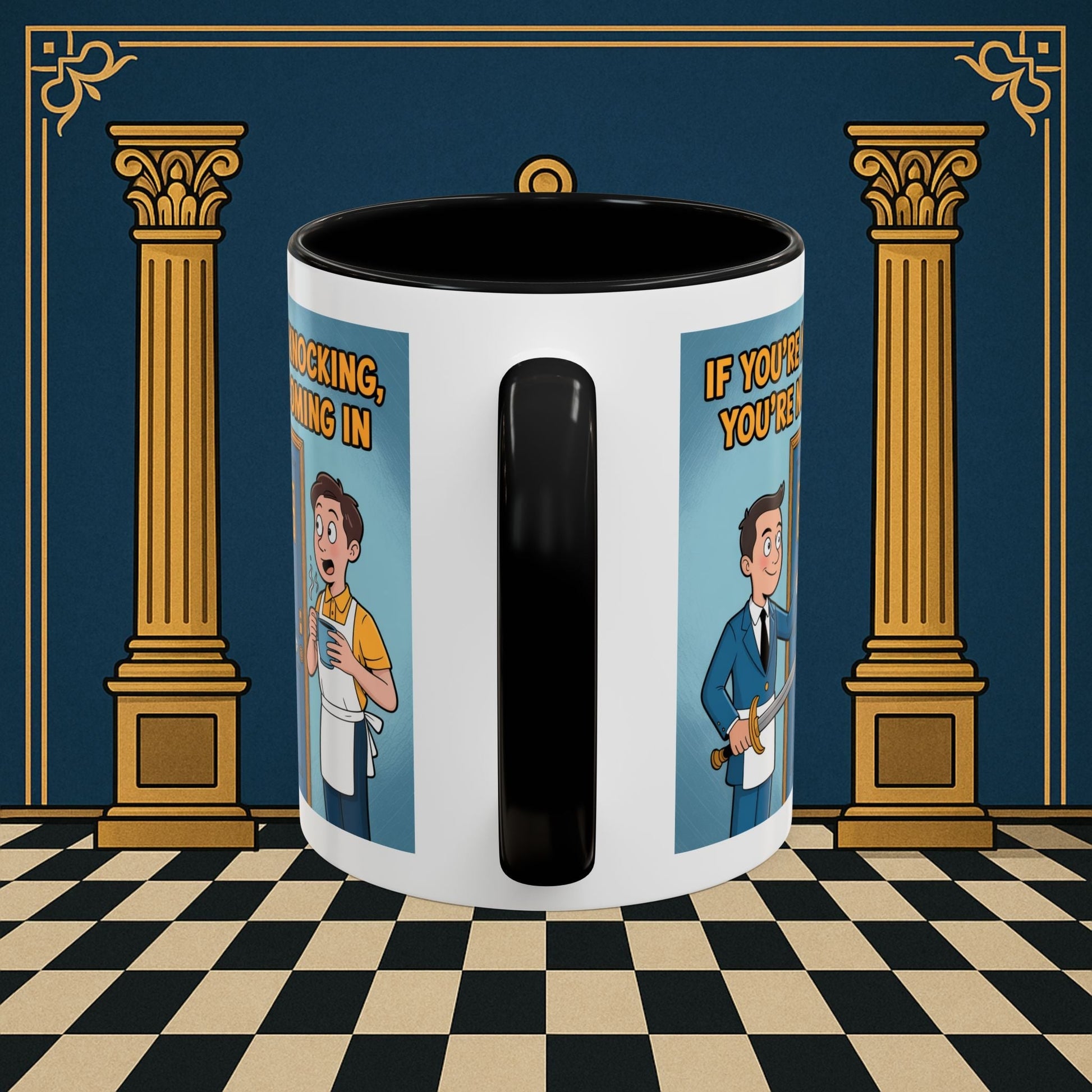Premium Ready to Go Freemason Design | Accent Coloured 11oz Mug | Knock or Else | Inner Guard - Masonic Mugs