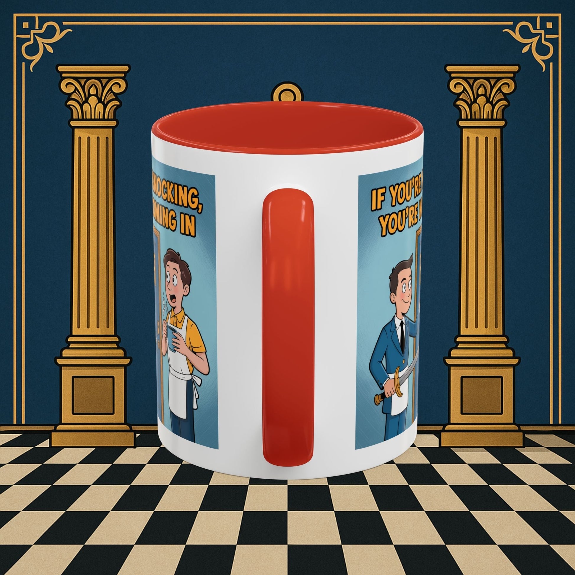 Premium Ready to Go Freemason Design | Accent Coloured 11oz Mug | Knock or Else | Inner Guard - Masonic Mugs