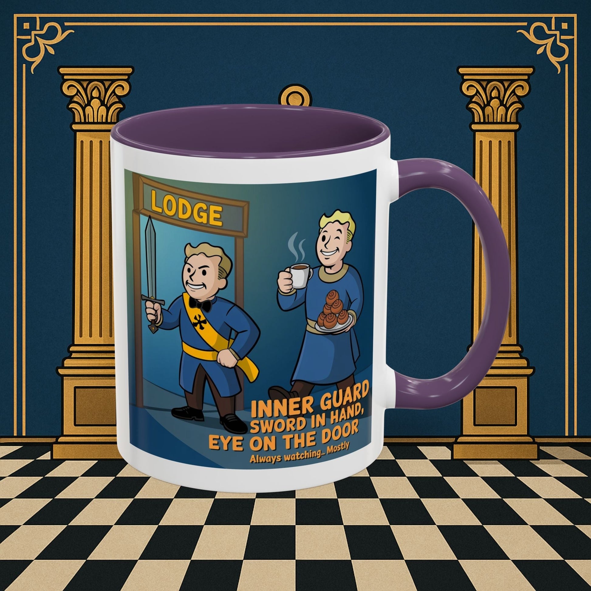 Premium Ready to Go Freemason Design | Accent Coloured 11oz Mug | Lodge Security | Inner Guard - Masonic Mugs