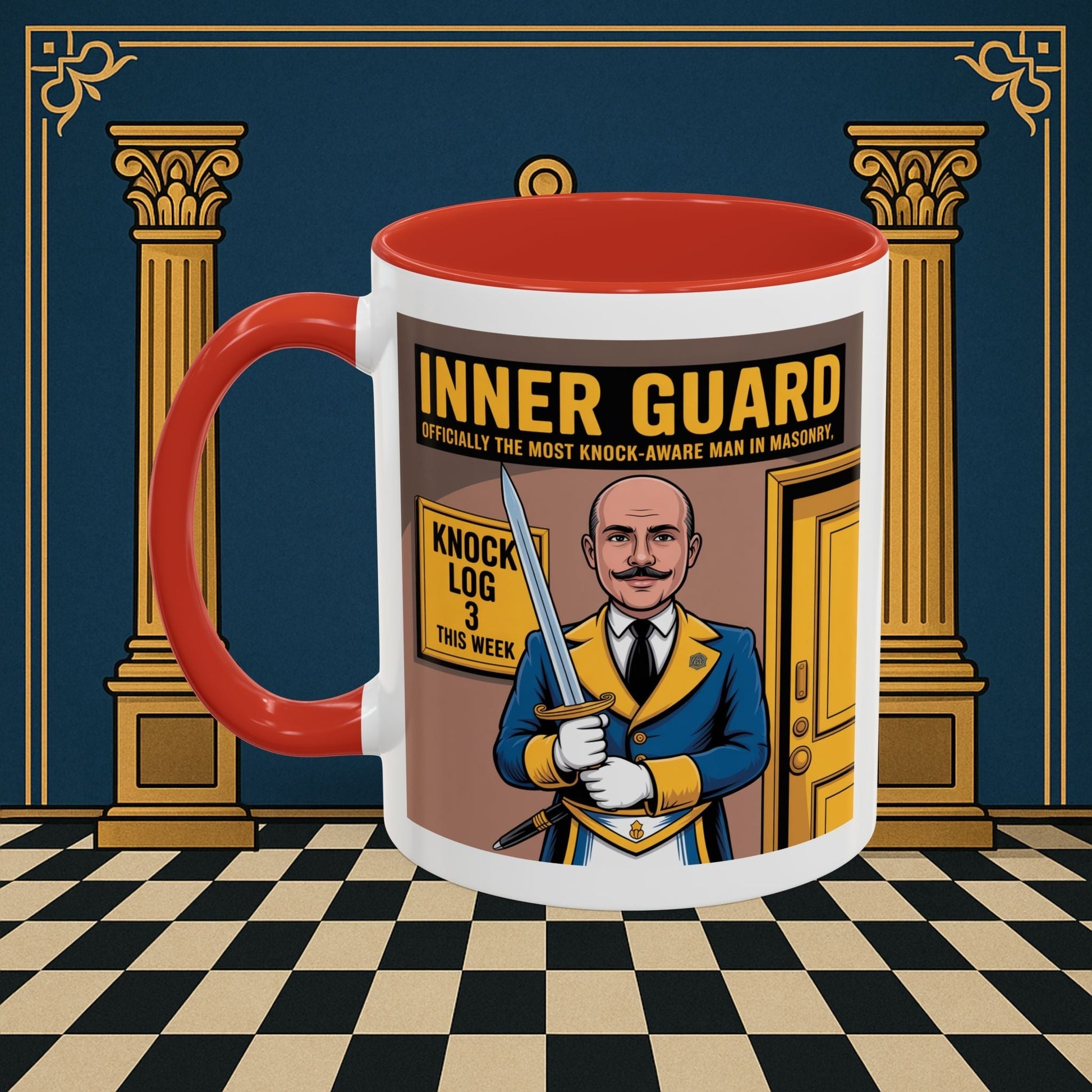 Premium Ready to Go Freemason Design | Accent Coloured 11oz Mug | The Knock Master | Inner Guard - Masonic Mugs