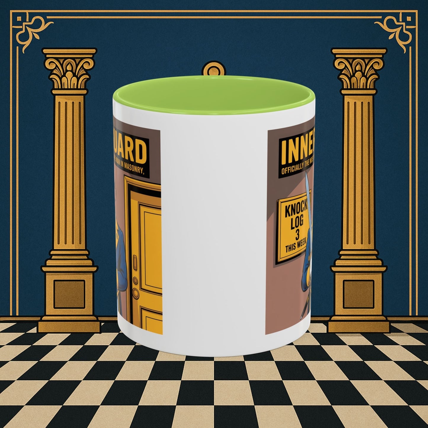 Premium Ready to Go Freemason Design | Accent Coloured 11oz Mug | The Knock Master | Inner Guard - Masonic Mugs