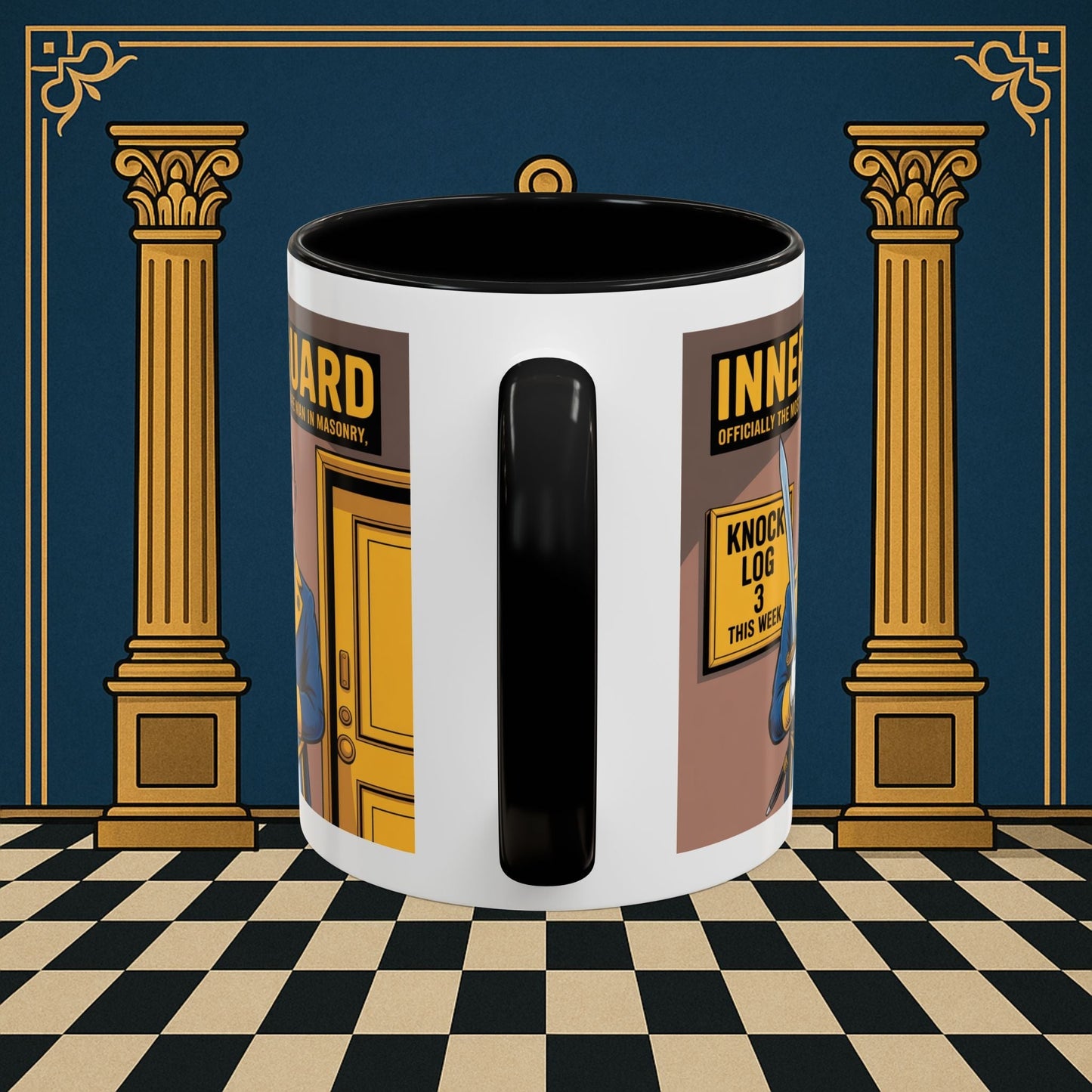 Premium Ready to Go Freemason Design | Accent Coloured 11oz Mug | The Knock Master | Inner Guard - Masonic Mugs