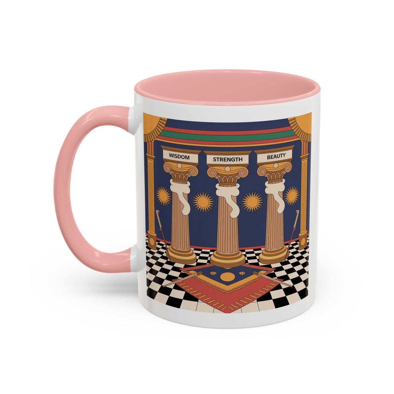 Premium Ready to Go Freemason Design | Fellowcraft | Wisdom Strength Beauty - Masonic Mugs