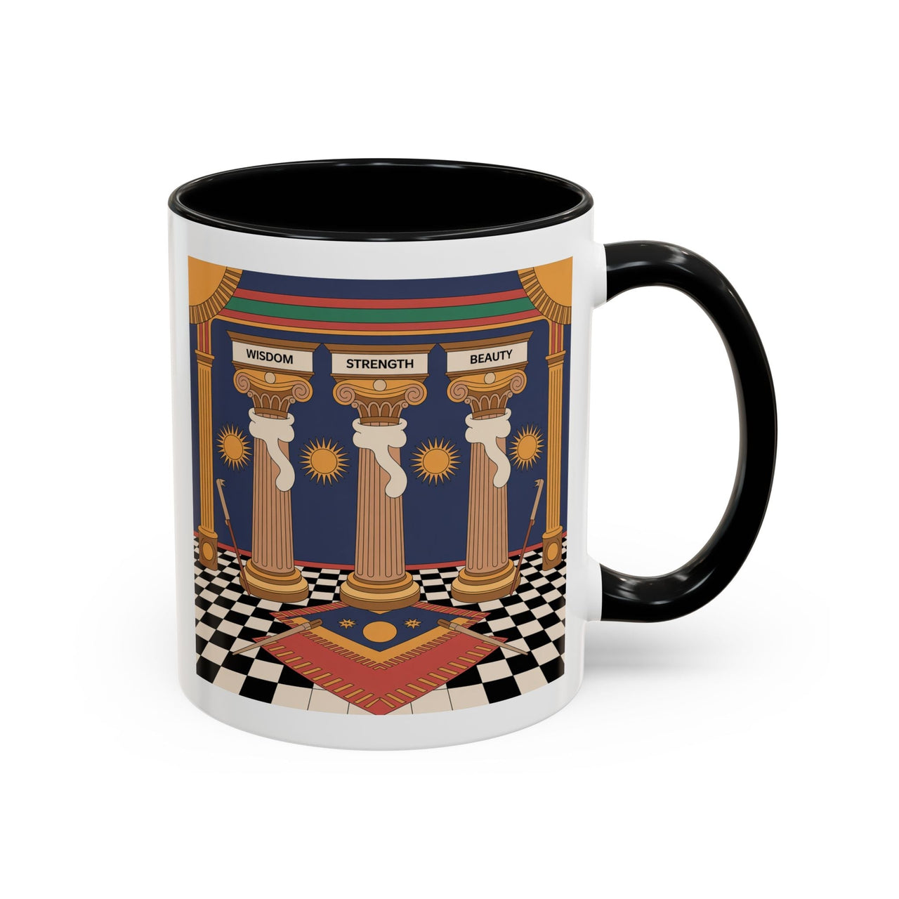 Premium Ready to Go Freemason Design | Fellowcraft | Wisdom Strength Beauty - Masonic Mugs
