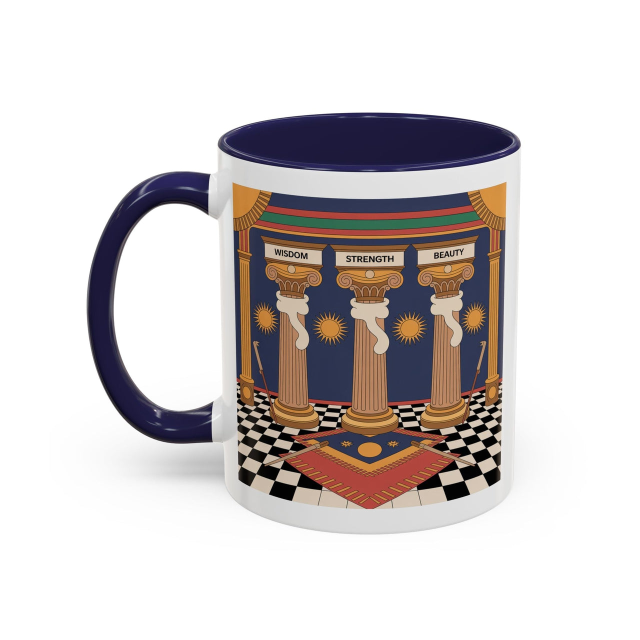 Premium Ready to Go Freemason Design | Fellowcraft | Wisdom Strength Beauty - Masonic Mugs