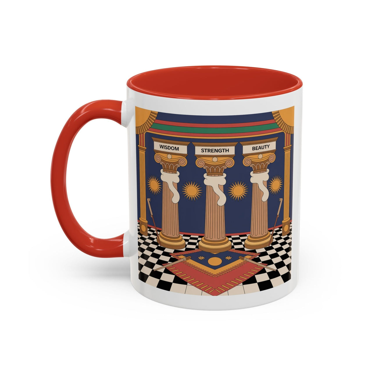 Premium Ready to Go Freemason Design | Fellowcraft | Wisdom Strength Beauty - Masonic Mugs