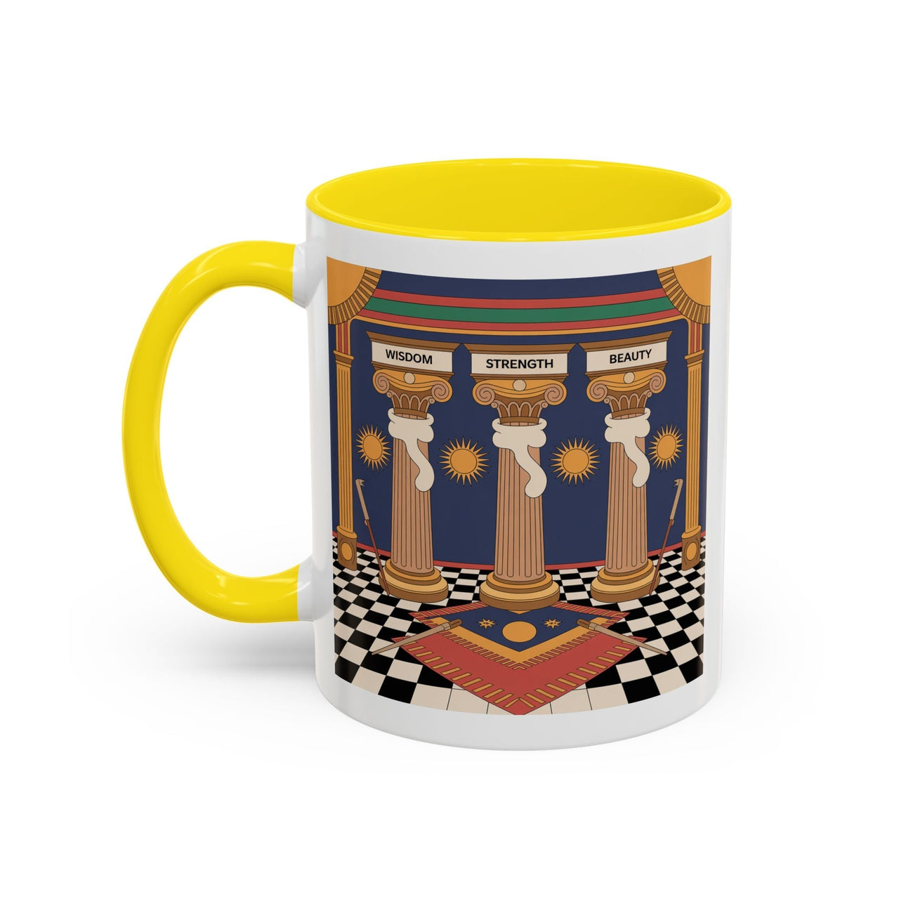 Premium Ready to Go Freemason Design | Fellowcraft | Wisdom Strength Beauty - Masonic Mugs