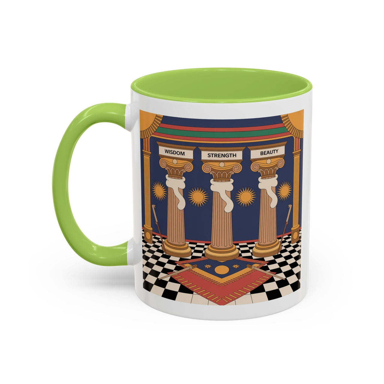 Premium Ready to Go Freemason Design | Fellowcraft | Wisdom Strength Beauty - Masonic Mugs