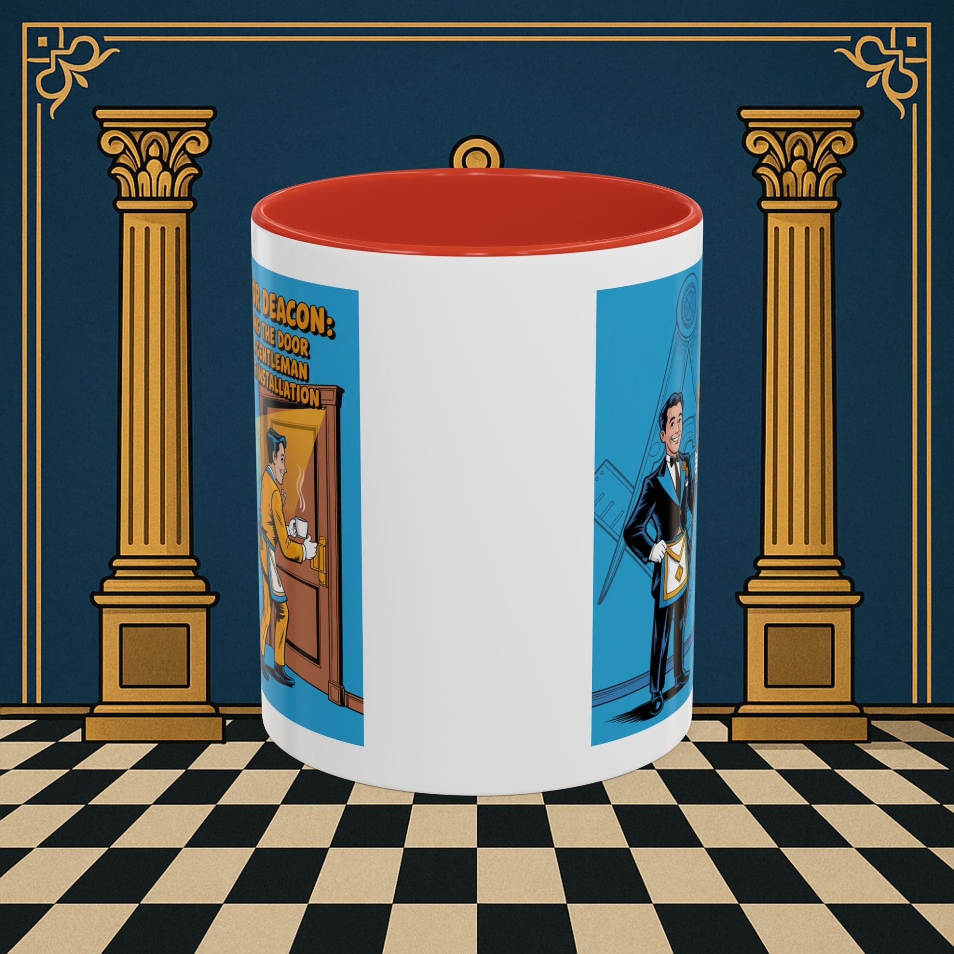 Premium Ready to Go Freemason Design | Masonic Manners: Vintage Cartoon Guide to Junior Deacon Etiquette, Junior Deacon - Masonic Mugs