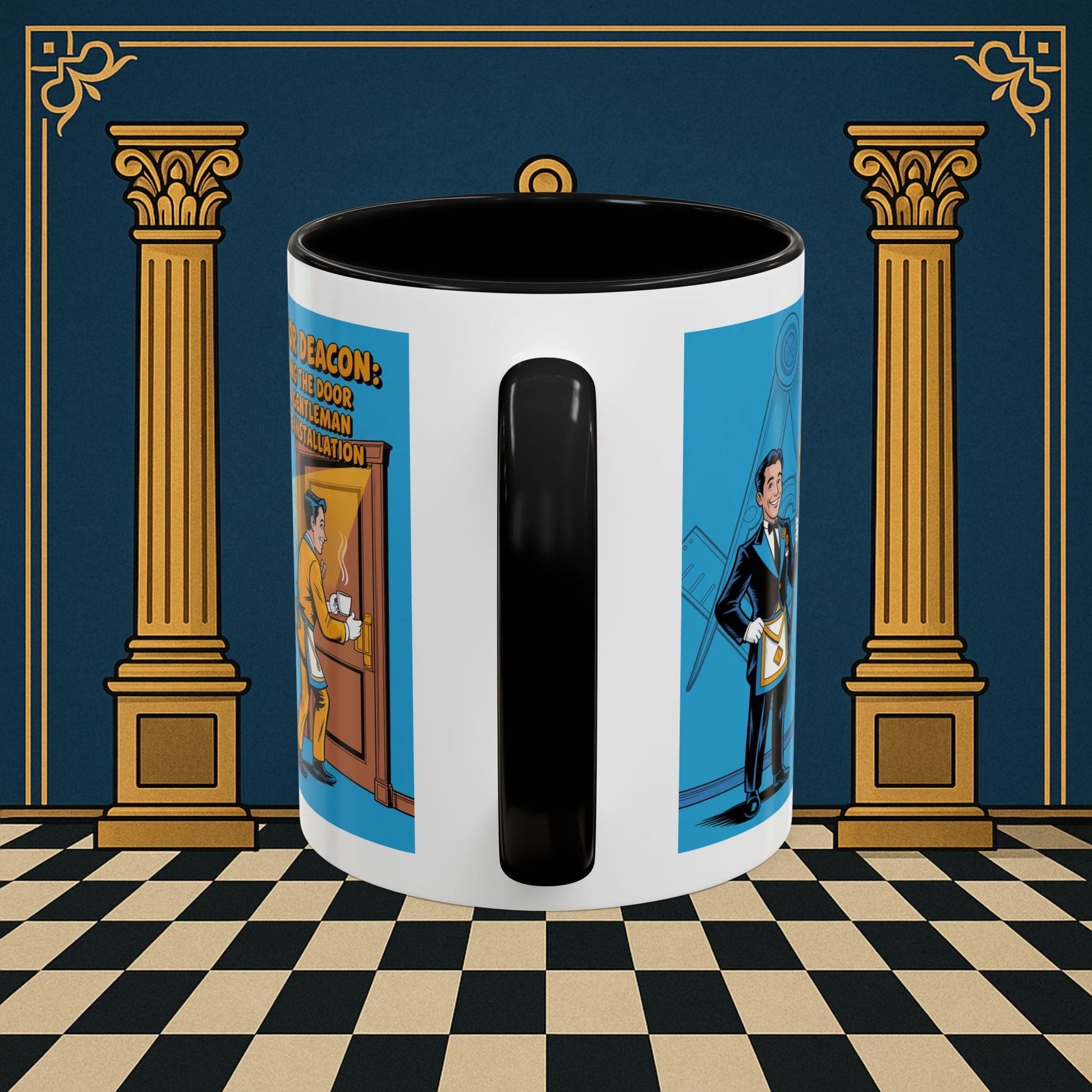 Premium Ready to Go Freemason Design | Masonic Manners: Vintage Cartoon Guide to Junior Deacon Etiquette, Junior Deacon - Masonic Mugs