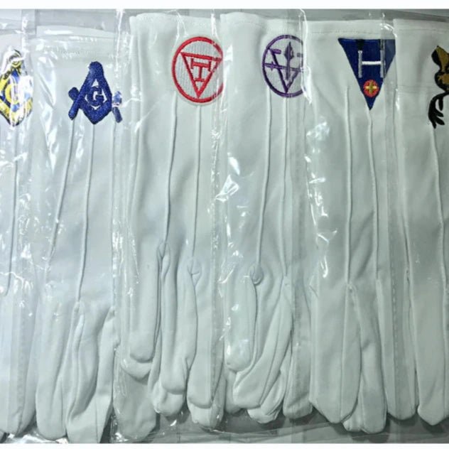 Royal Arch Masonic White Gloves – Embroidered Polyester Regalia Gloves for Ceremonial Use - Masonic Mugs