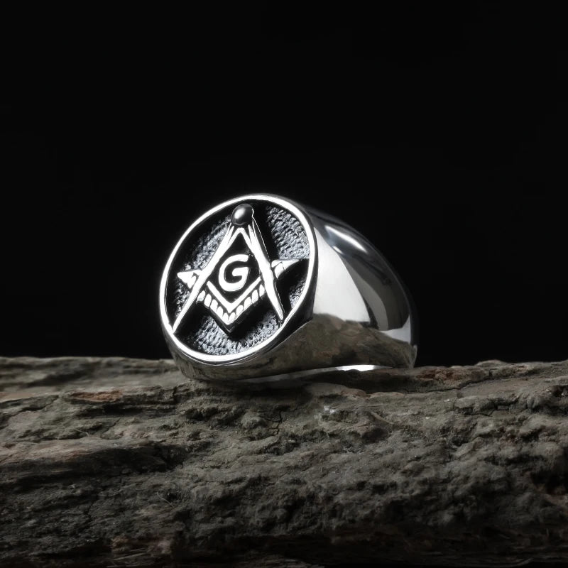 Vintage Gold Masonic Ring for Men – Stainless Steel Freemasonry Biker Style - Masonic Mugs