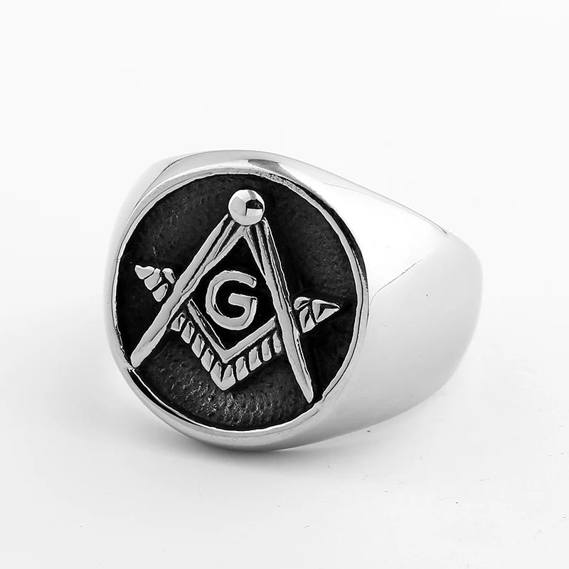 Vintage Gold Masonic Ring for Men – Stainless Steel Freemasonry Biker Style - Masonic Mugs