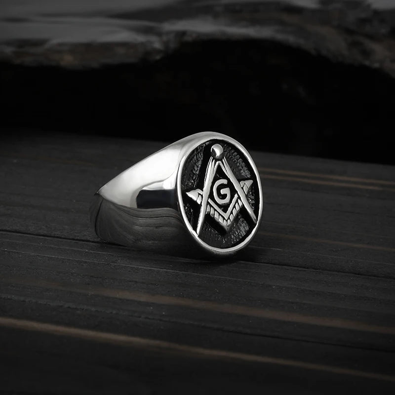 Vintage Gold Masonic Ring for Men – Stainless Steel Freemasonry Biker Style - Masonic Mugs