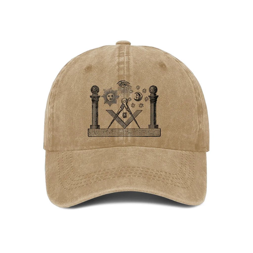 Washed Denim Freemason Baseball Cap – Unisex Snapback Trucker Dad Hat - Masonic Mugs