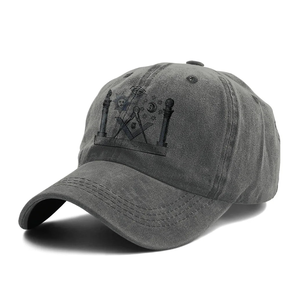Washed Denim Freemason Baseball Cap – Unisex Snapback Trucker Dad Hat - Masonic Mugs