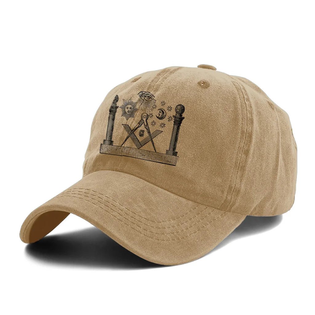 Washed Denim Freemason Baseball Cap – Unisex Snapback Trucker Dad Hat - Masonic Mugs