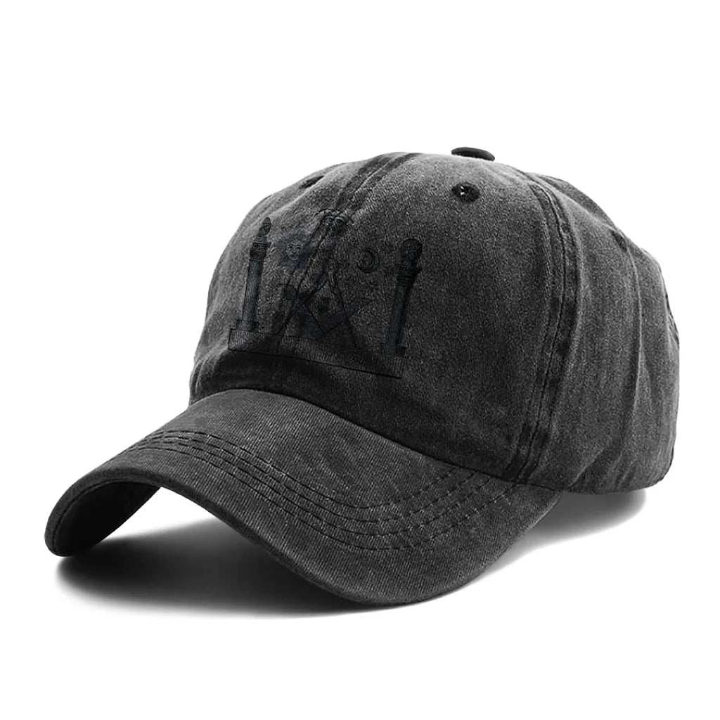 Washed Denim Freemason Baseball Cap – Unisex Snapback Trucker Dad Hat - Masonic Mugs